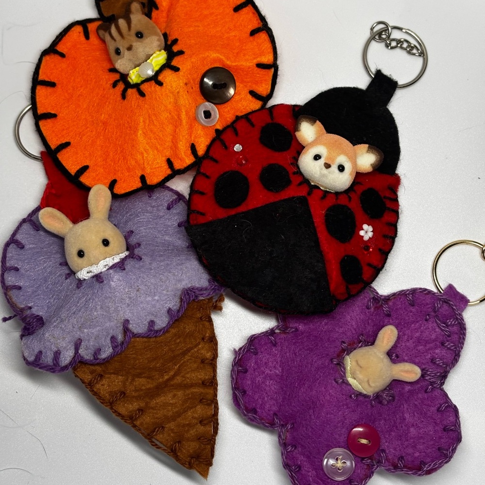 Handmade Felt Pouch Keychains - Picture 1 of 8